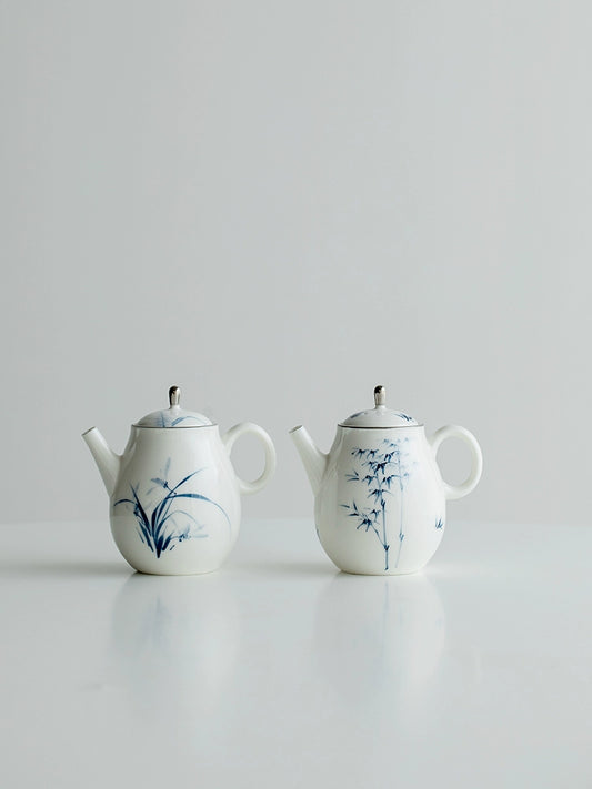 Hand Painted White Gold Teapot Household Ceramic Kettle