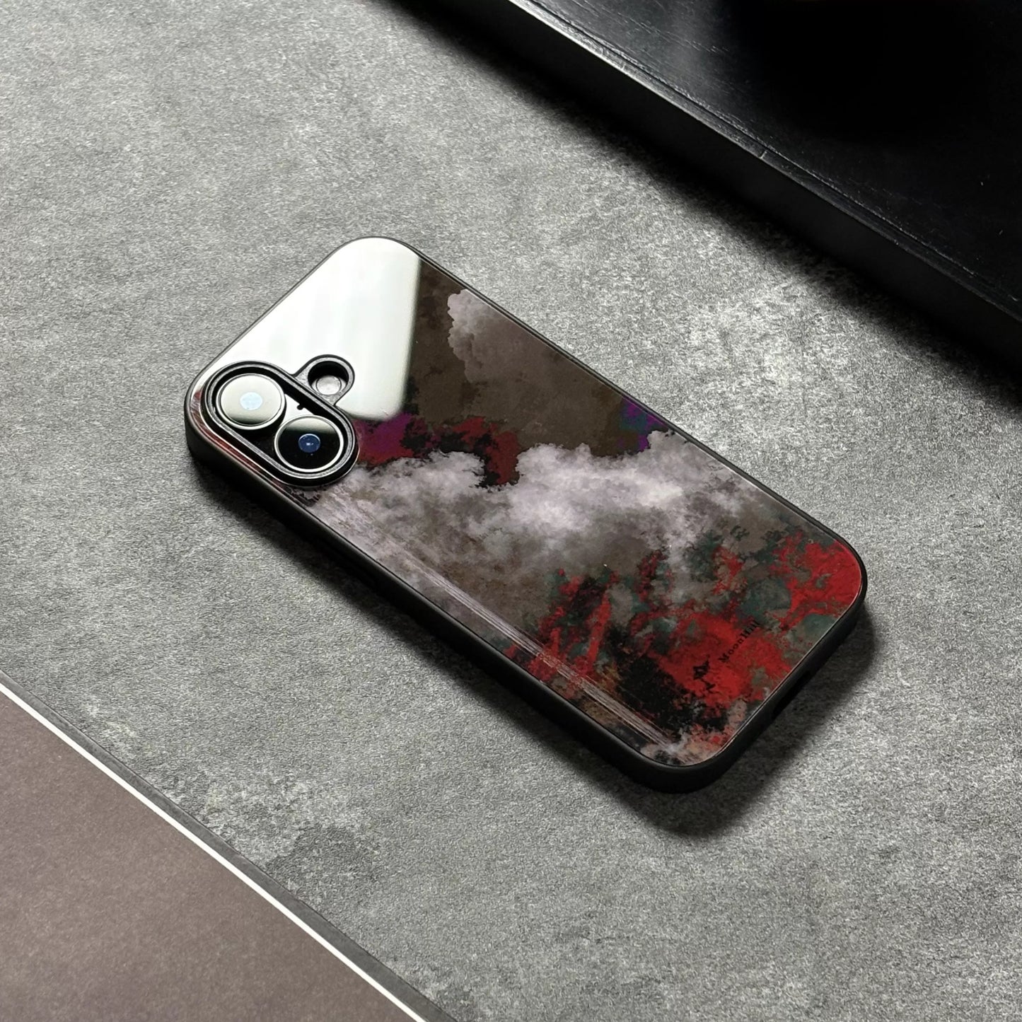 Red-tinted cloud pattern anti-slip full-coverage glass premium phone case