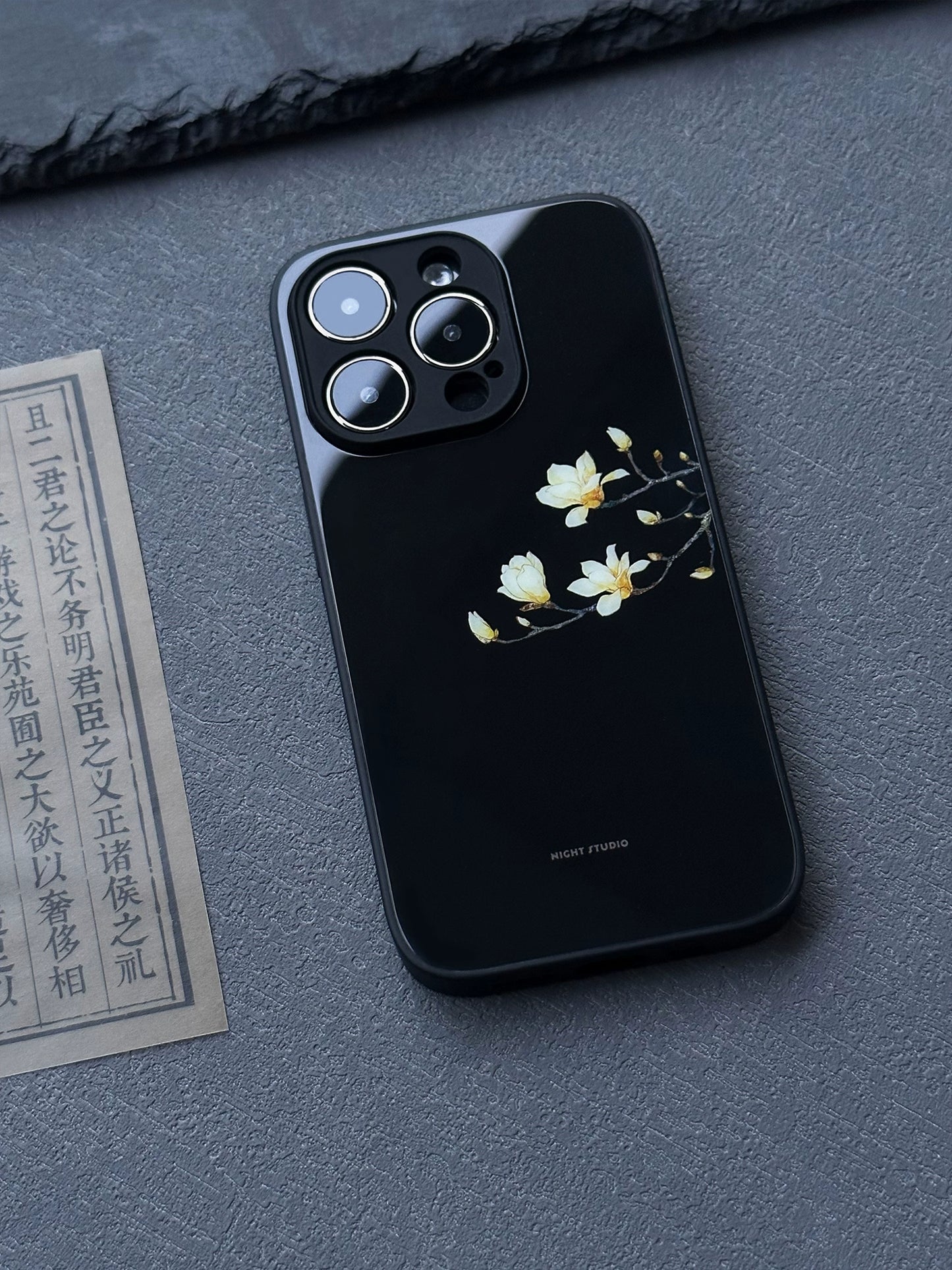 Night Studio White Magnolia Black Phone Case