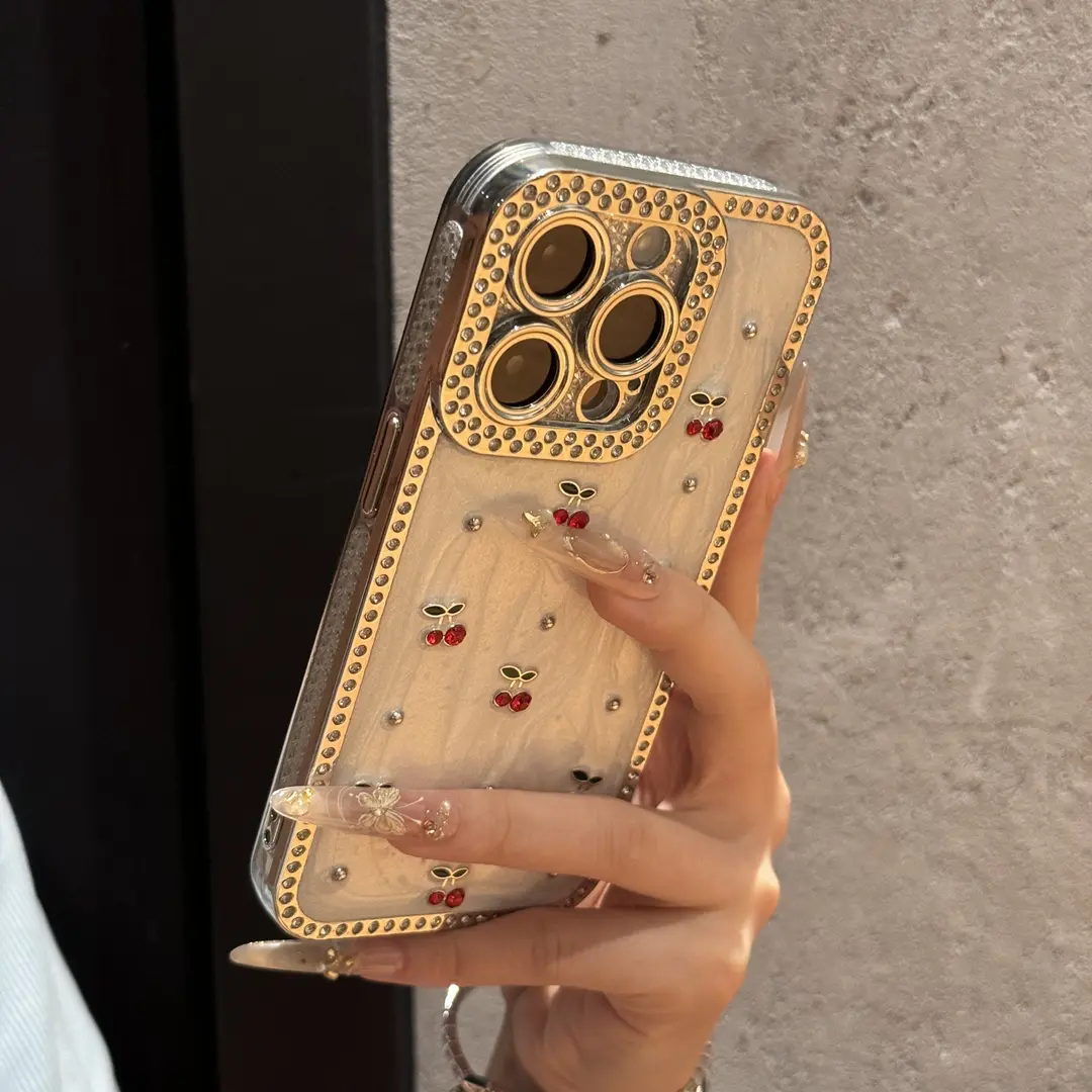Instagram-style rhinestone cherry blossom floral rhinestone phone case
