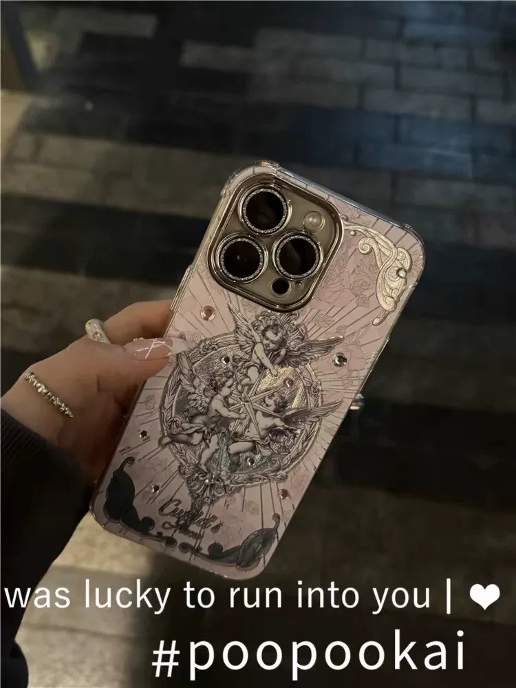 Retro premium cupid angel art glitter phone case