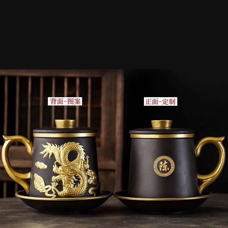 Chinese Zodiac Gilded Zisha Office Cup