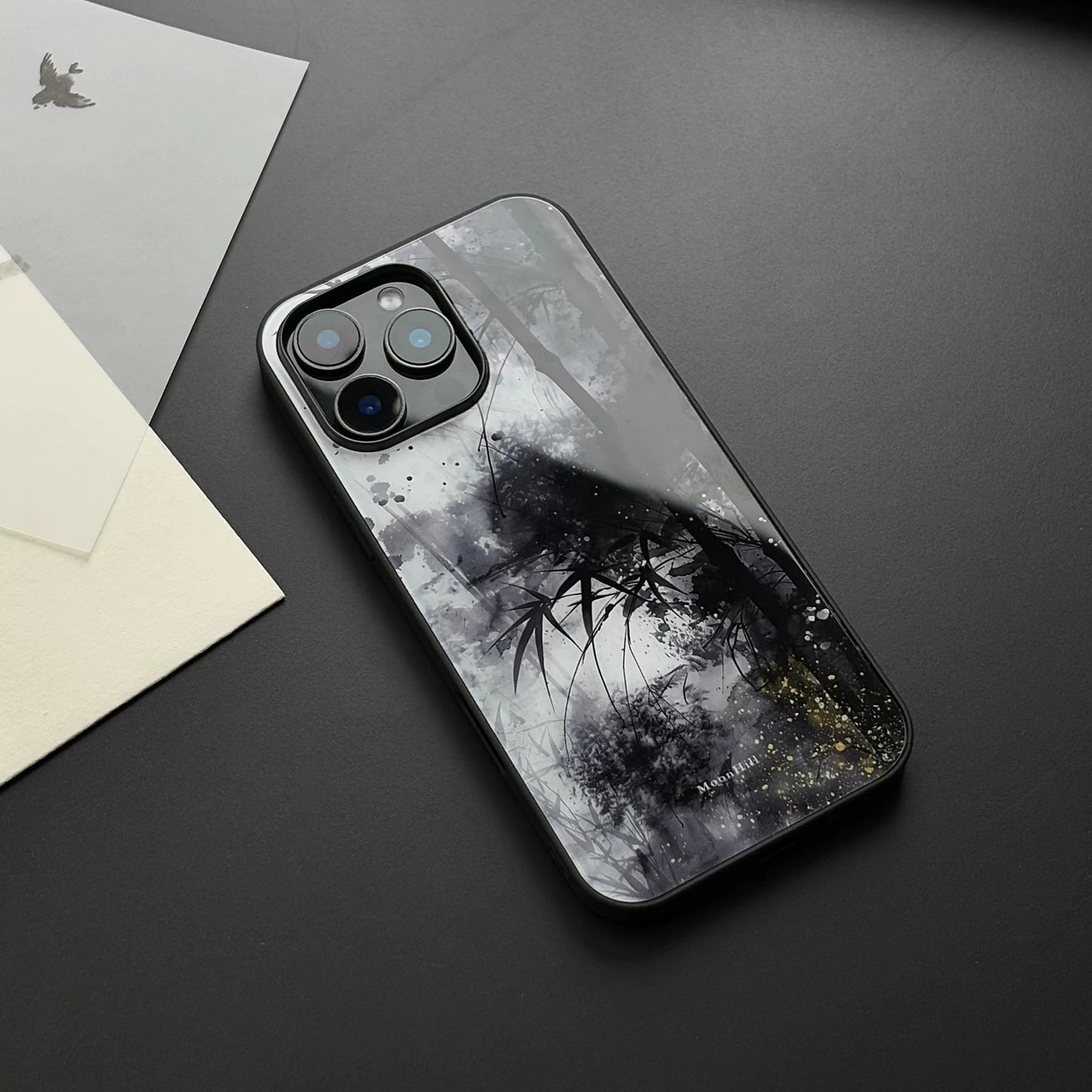 Bamboo in the Rain Ink Painting Non-slip Full Coverage Glass Premium Phone Case