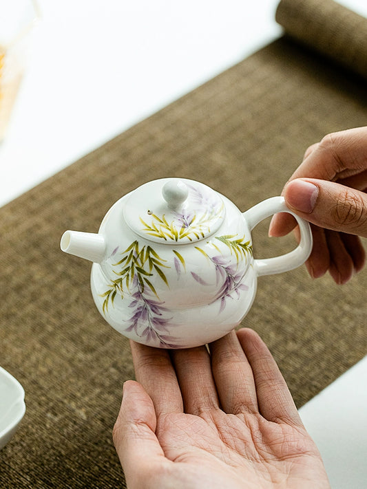 Hand-Painted Wisteria Flower Gourd Ceramic Teapot