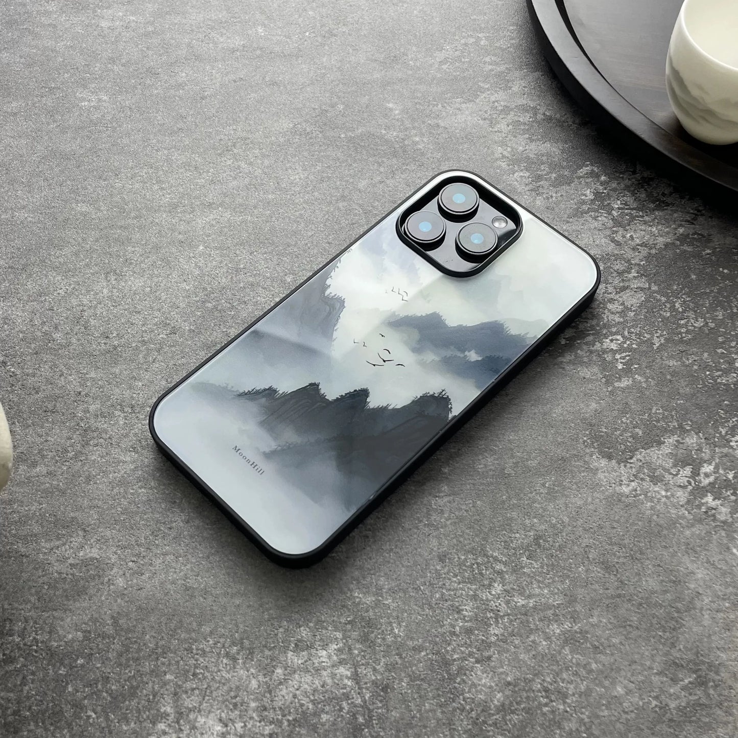 Green landscape ink painting non-slip full-coverage glass original premium phone case