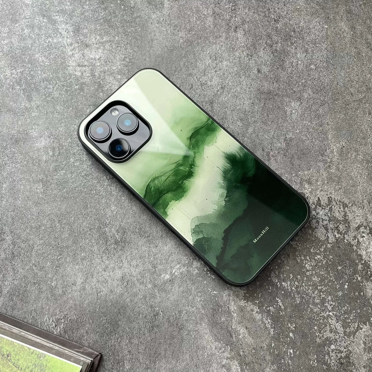 Green tree silhouette and anti-slip, full-coverage glass premium phone case