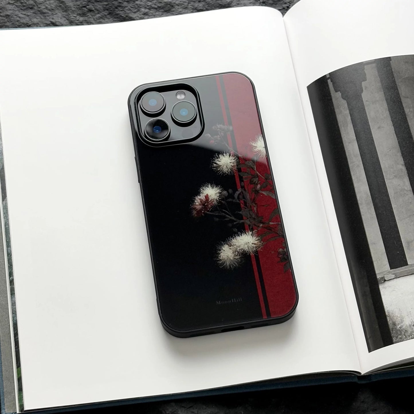Night-themed white floral art non-slip full-coverage glass premium phone case