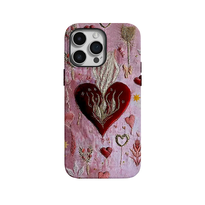 Retro Flame Heart Art Burning Magnetic Soft Case Phone Case