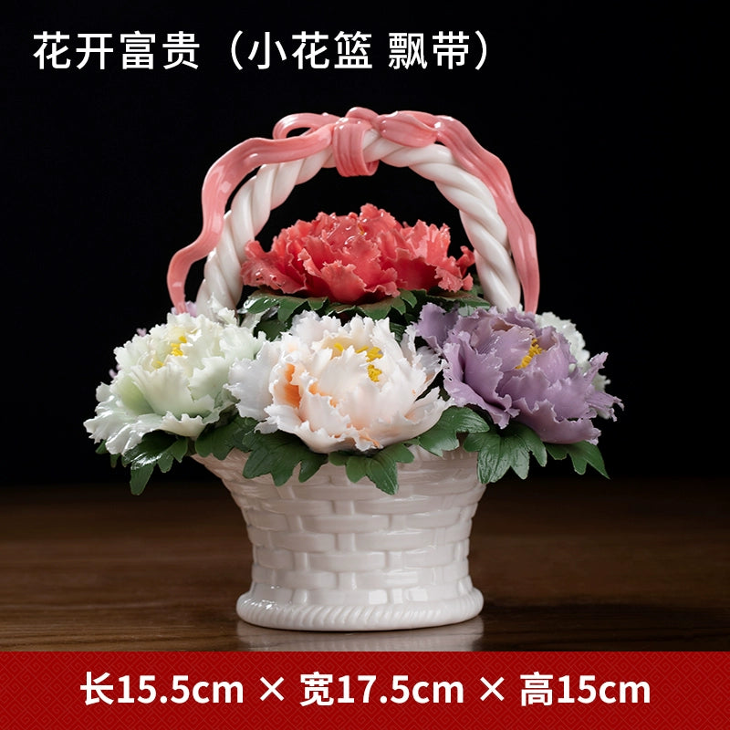 Ceramic Rich Flower Peony Flower Basket Art Decoration
