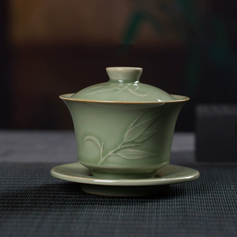 Green Bamboo Leaf Porcelain Gaiwan