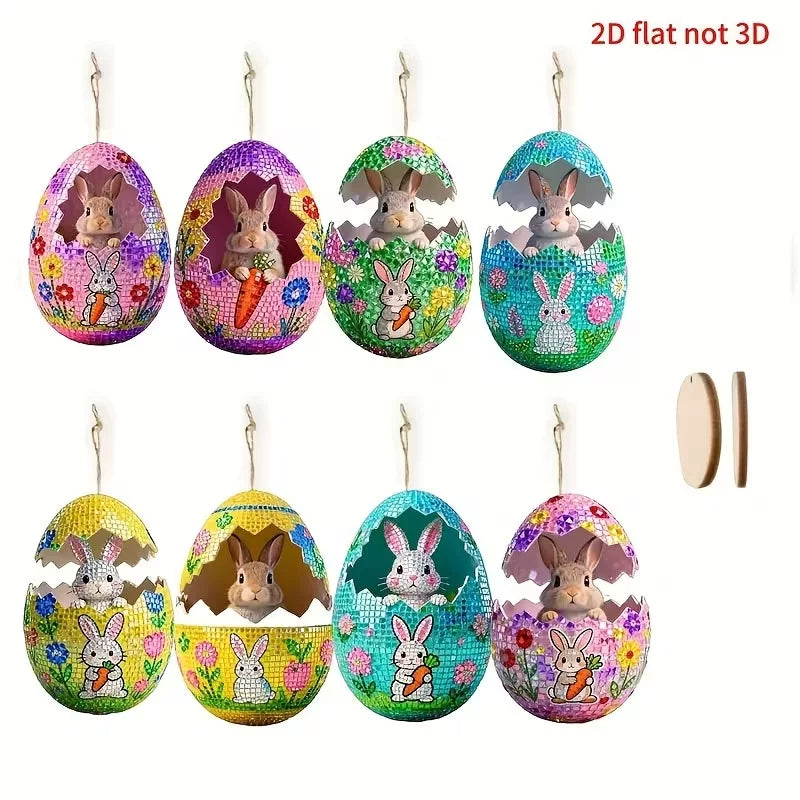 Easter wooden egg bunny ornament