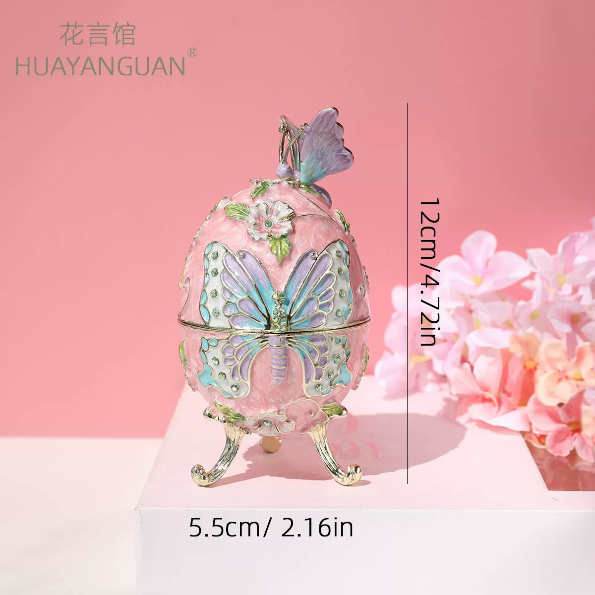 Easter European-style metal enamel painted egg jewelry box