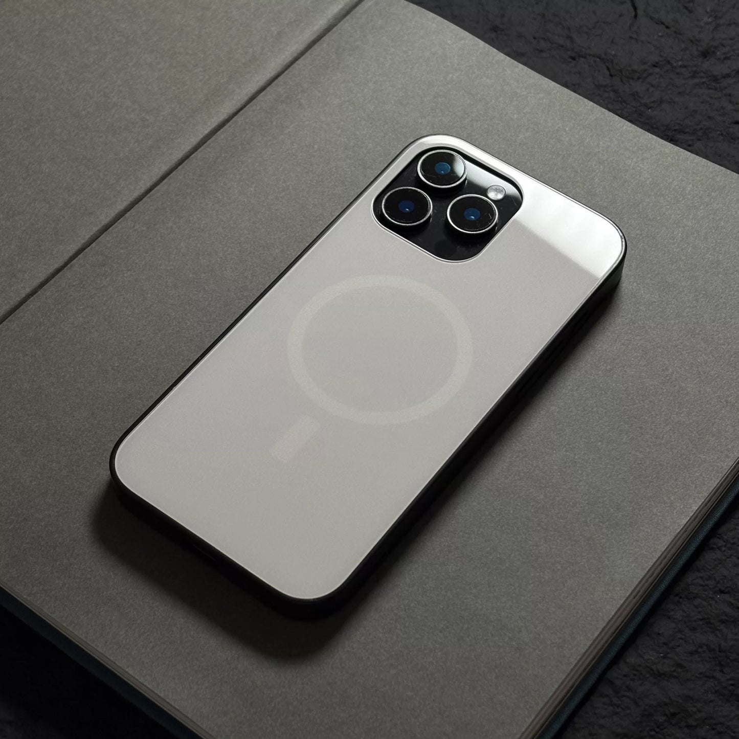 Milky white magnetic anti-slip full-coverage tempered glass premium phone case
