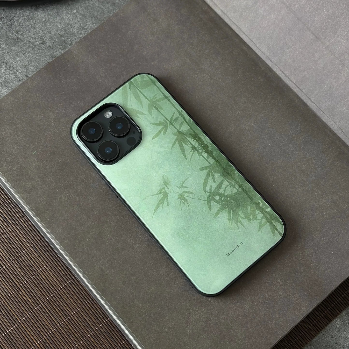 Light green bamboo shadow non-slip full-coverage glass premium phone case