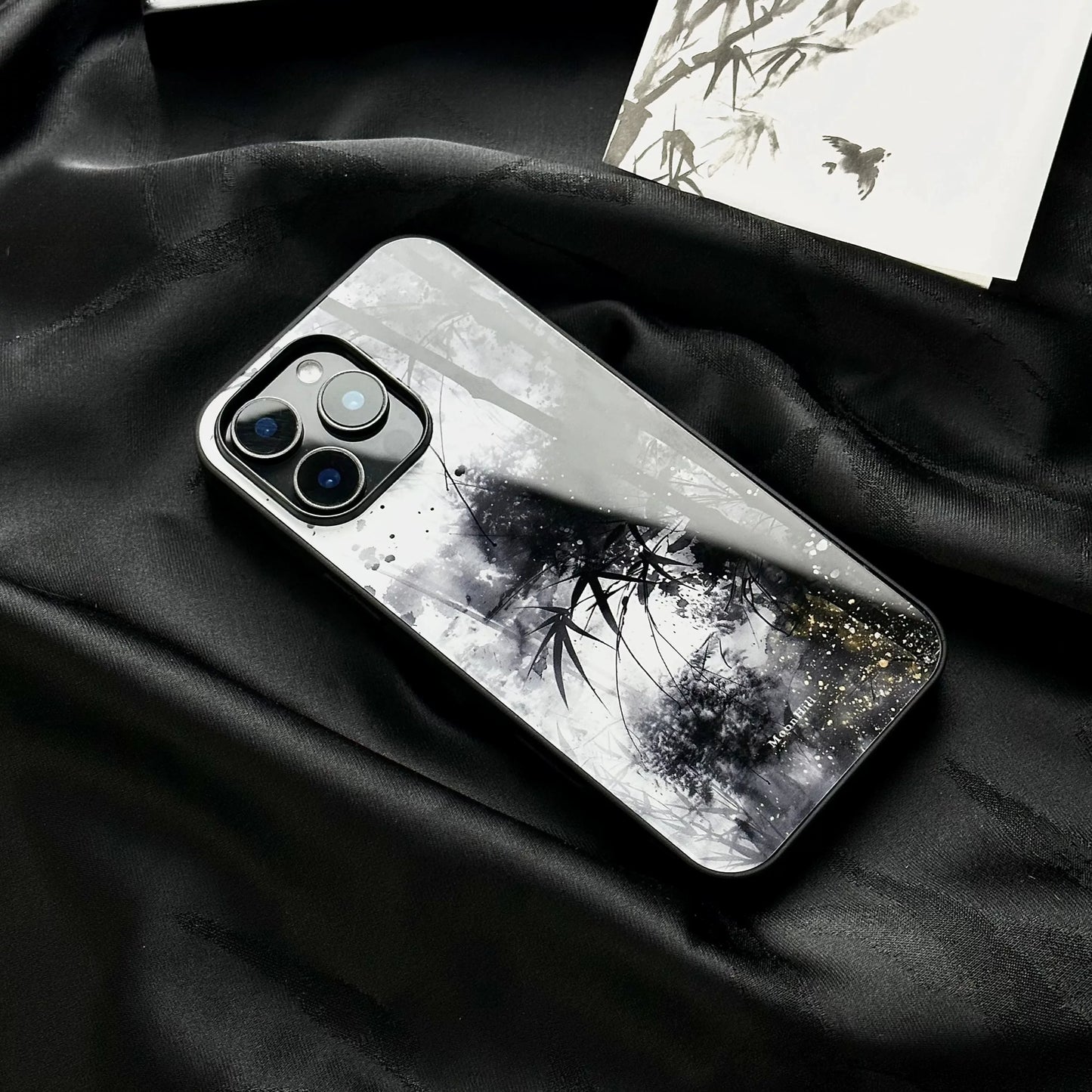 Bamboo in the Rain Ink Painting Non-slip Full Coverage Glass Premium Phone Case