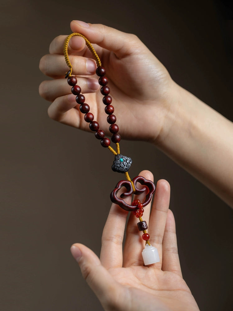 Natural Red Sandalwood Safety Lock Car Pendant