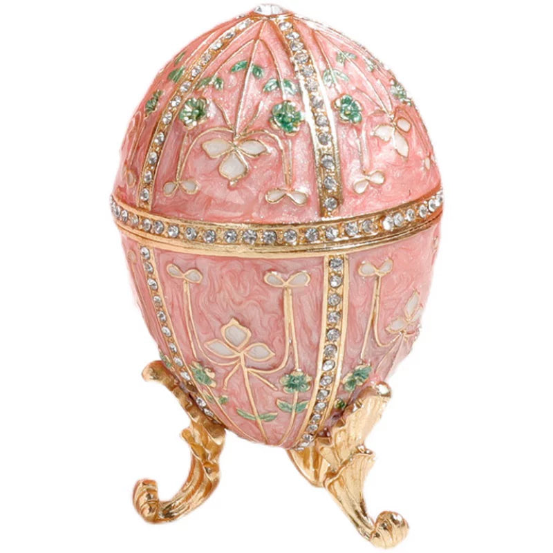 Easter European-style metal enamel painted egg jewelry box