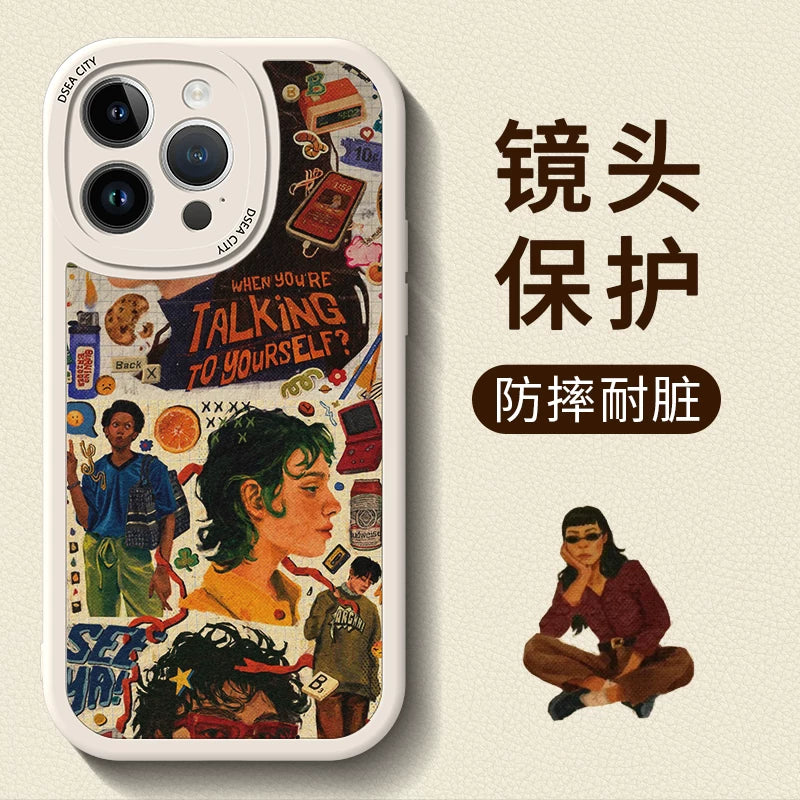 New American-style creative retro patchwork premium full-coverage shockproof phone case