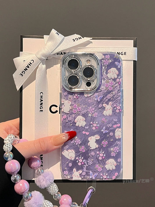 Early Spring Purple Floral Bunny Tin Foil Textured Phone Case