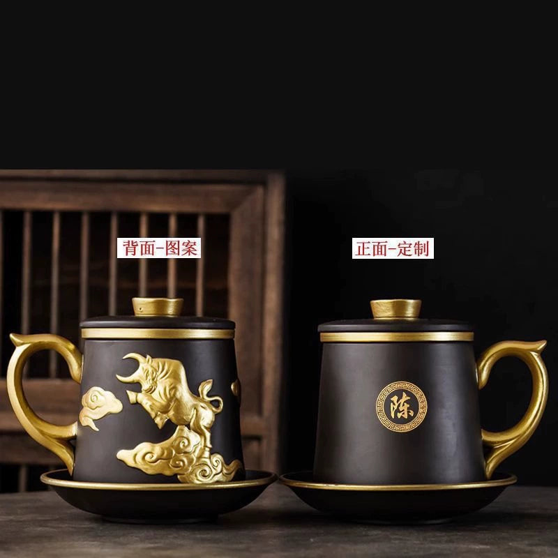 Chinese Zodiac Gilded Zisha Office Cup