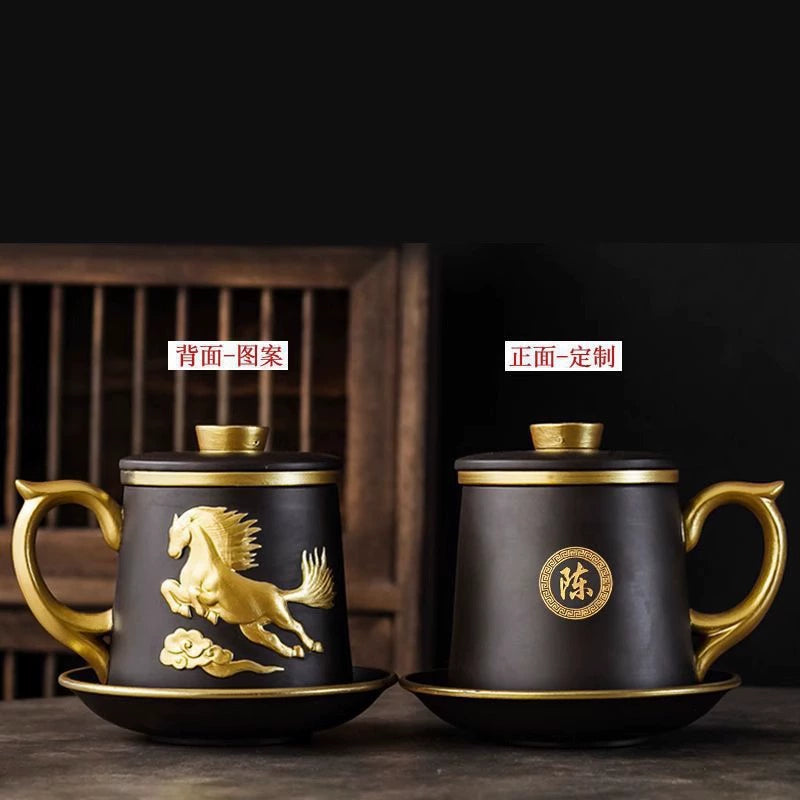 Chinese Zodiac Gilded Zisha Office Cup
