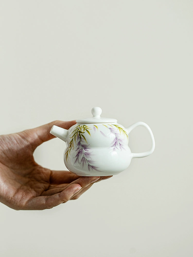 Hand-Painted Wisteria Flower Gourd Ceramic Teapot