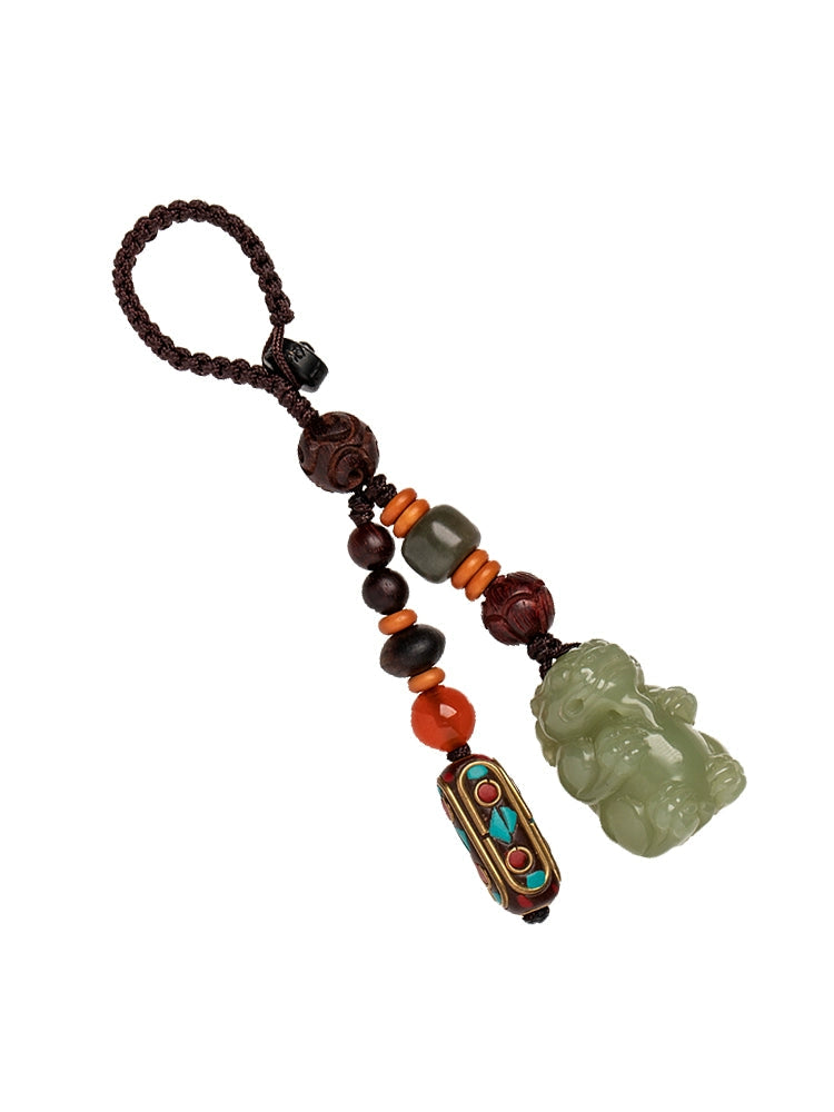 Real Hetian Jade Pixiu Keychain