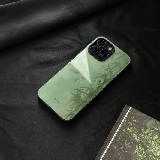 Light green bamboo shadow non-slip full-coverage glass premium phone case
