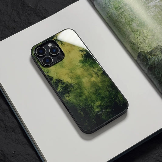 Green moss-patterned non-slip full-coverage glass premium phone case