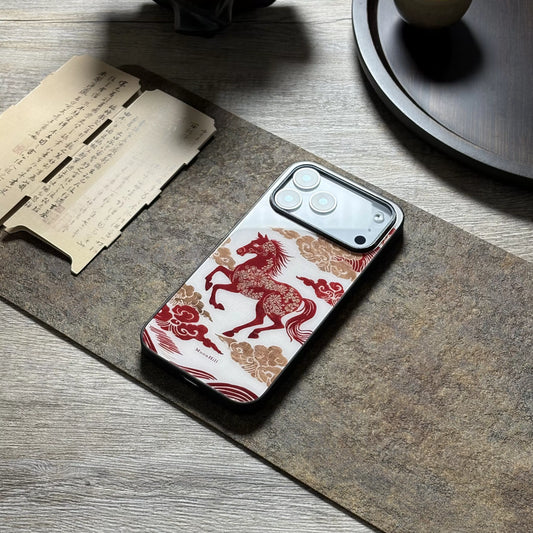Red Horse Blessing Art Painting Anti-slip Full Coverage Glass Original Premium Phone Case