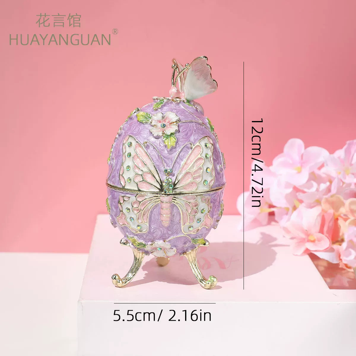 Easter European-style metal enamel painted egg jewelry box