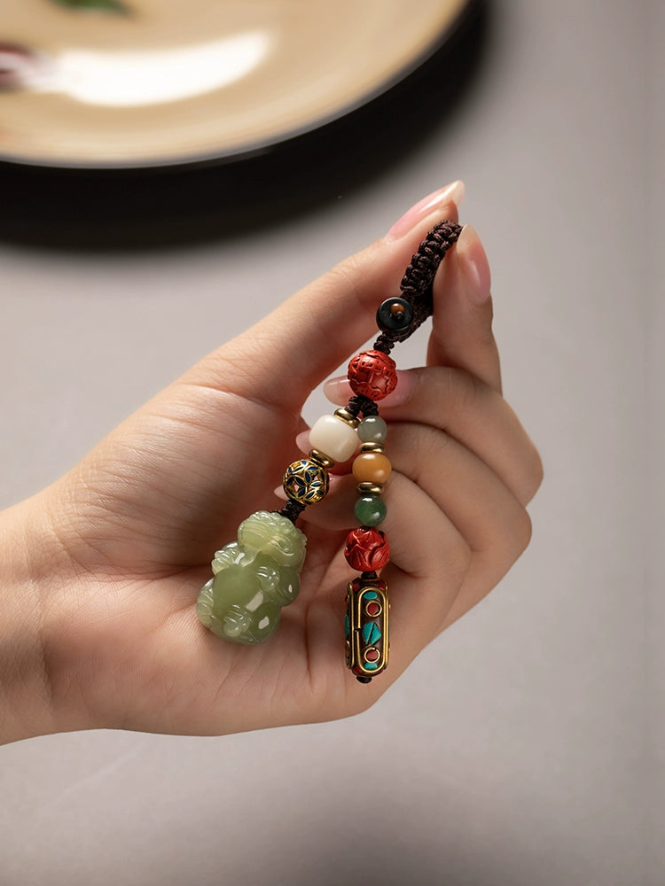 Real Hetian Jade Pixiu Keychain