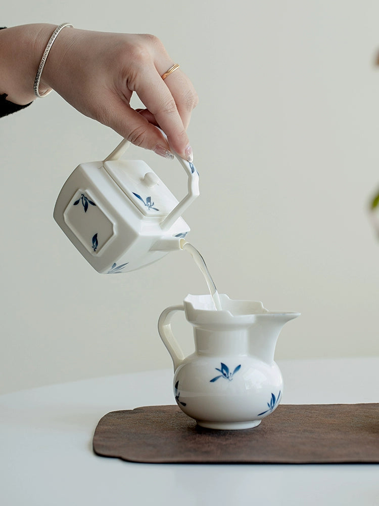 Hand-Painted Butterfly Orchid Dual-Aperture Teapot