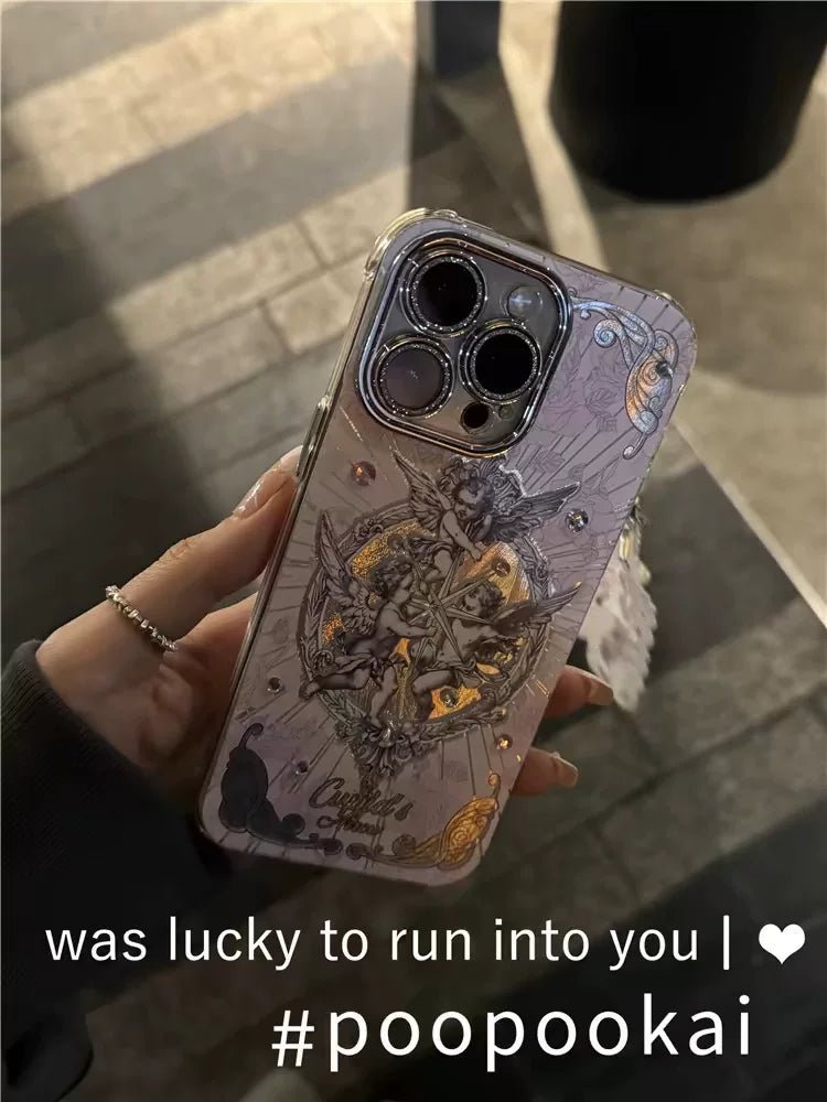 Retro premium cupid angel art glitter phone case