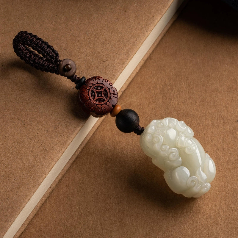 Natural Hetian Jade Pixiu Keychain