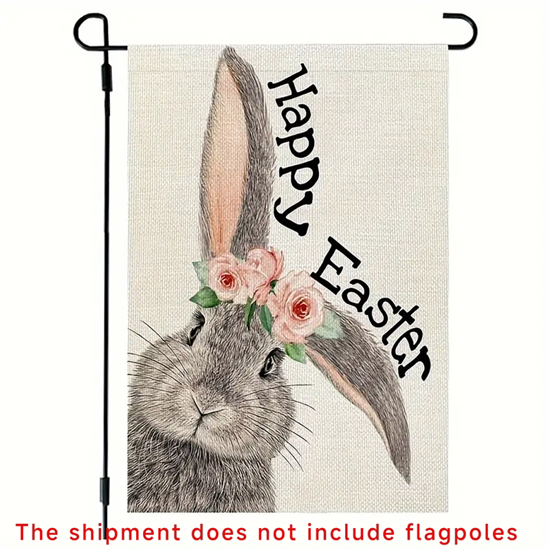 Easter Bunny Egg Double-Sided Linen Garden Flag (Flagpole Not Included) Outdoor Patio Decoration