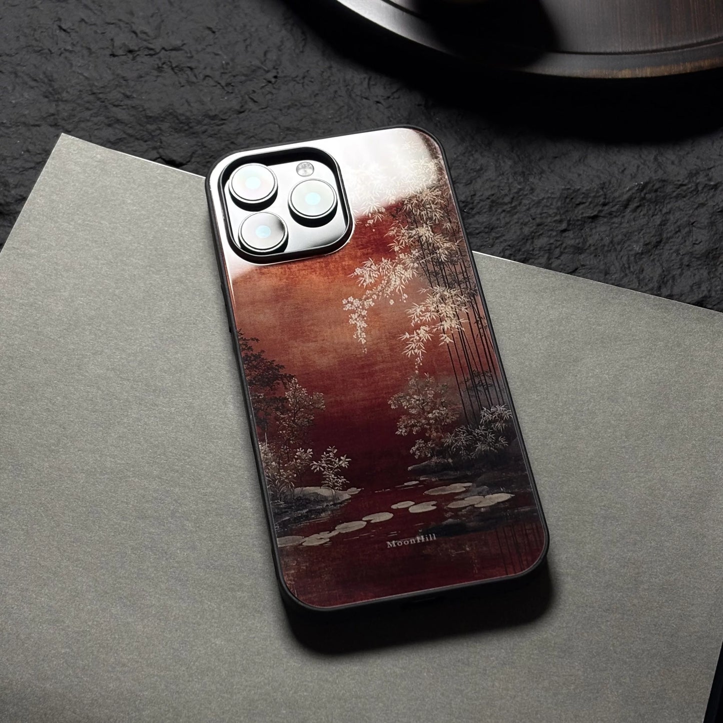 Sunset and bamboo art painting non-slip full-coverage glass original premium phone case