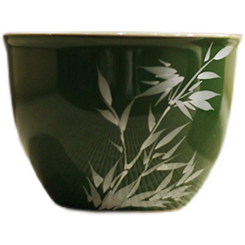 Hand-Painted Bamboo Leaf Vintage Tea Cup