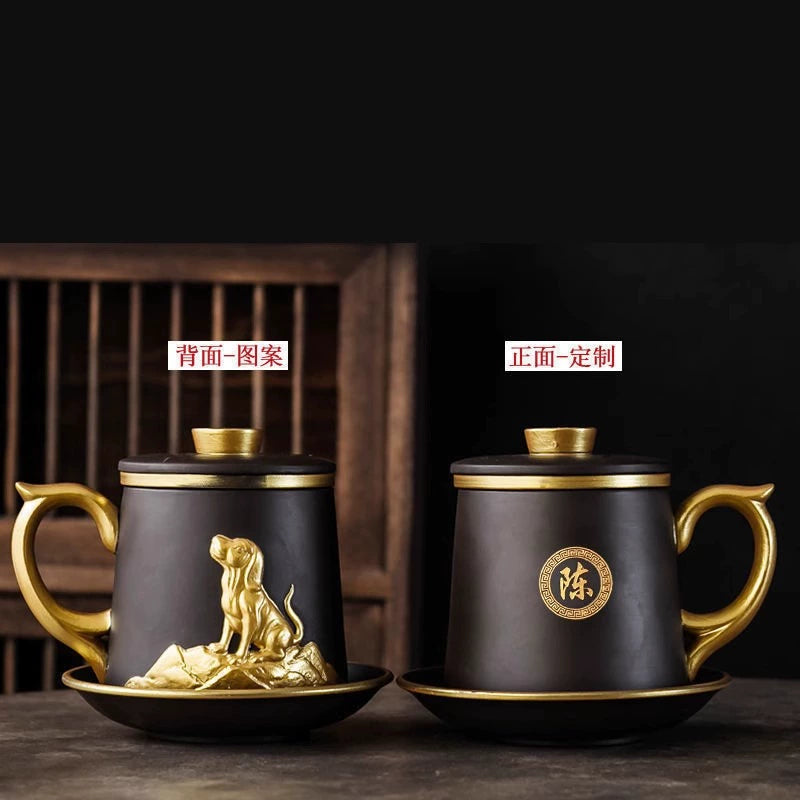 Chinese Zodiac Gilded Zisha Office Cup