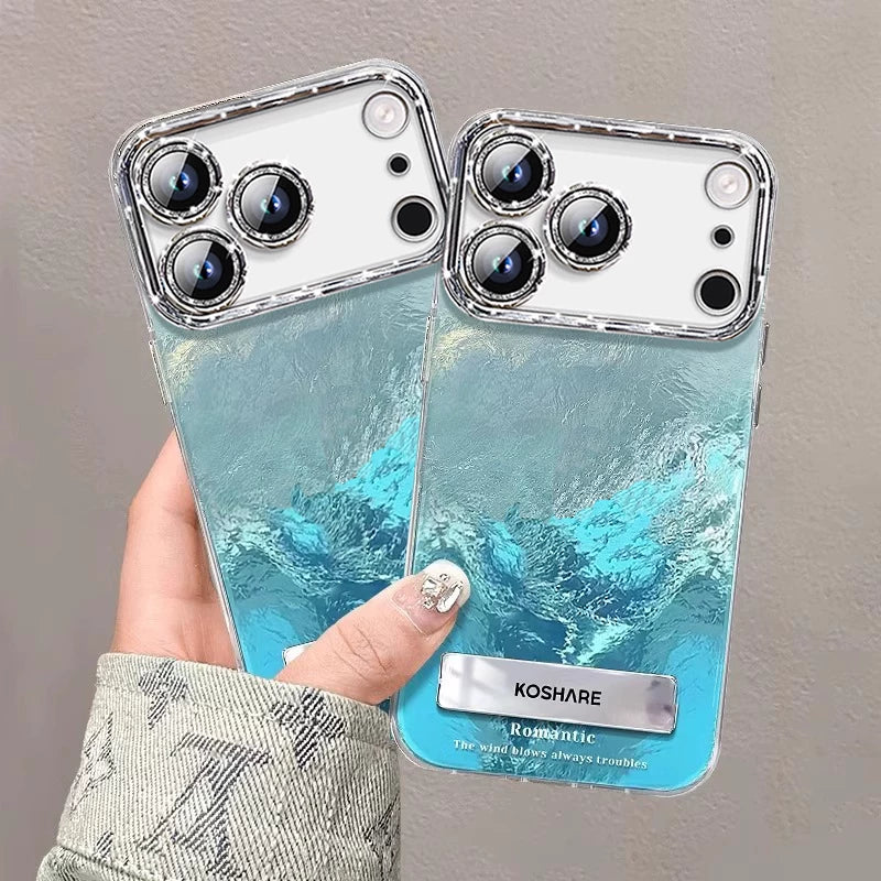 Gradient Blue Luxury Lens Full Coverage Phone Case with Stand
