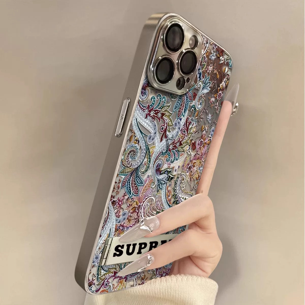 New retro patterned glass full-coverage phone case