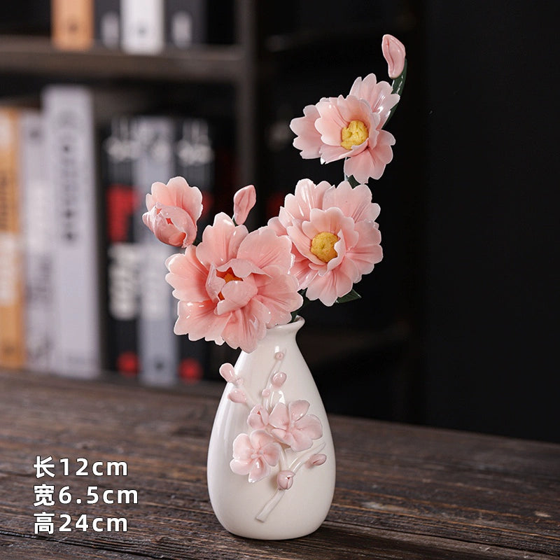 Hand Kneaded Ceramic Flower Branch Vase Flower Insert Set