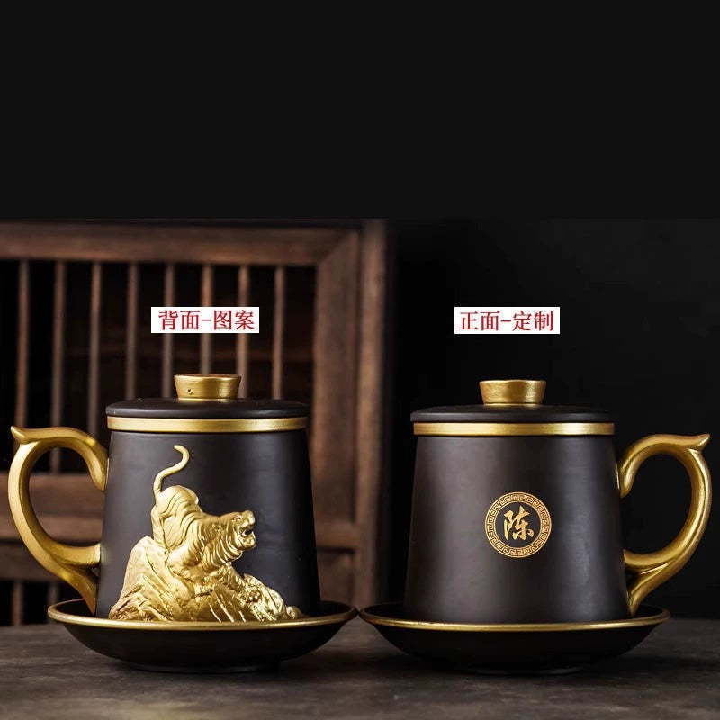 Chinese Zodiac Gilded Zisha Office Cup