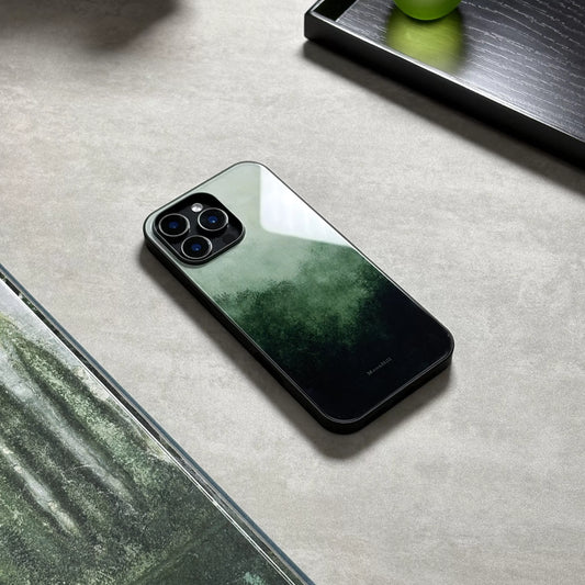 Dark green mountain silhouette anti-slip full-coverage glass premium phone case