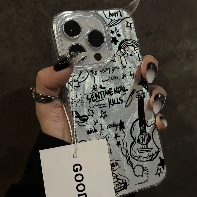 Retro Instagram niche trendy cool guitar feather phone case