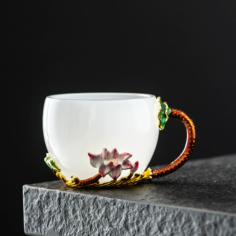 3D Embossed Floral Glass Teacup