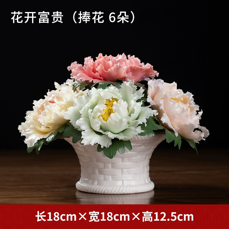Ceramic Rich Flower Peony Flower Basket Art Decoration