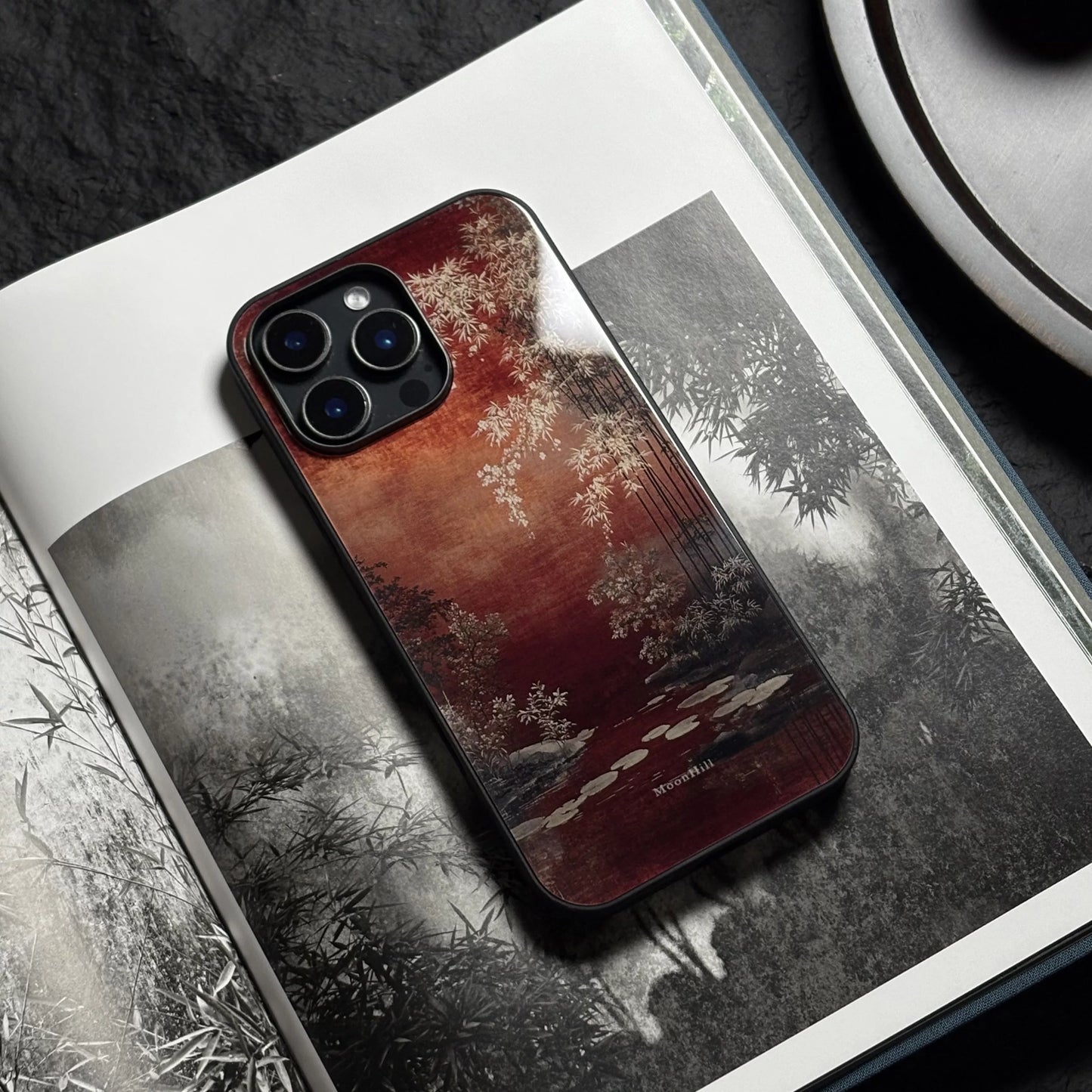 Sunset and bamboo art painting non-slip full-coverage glass original premium phone case