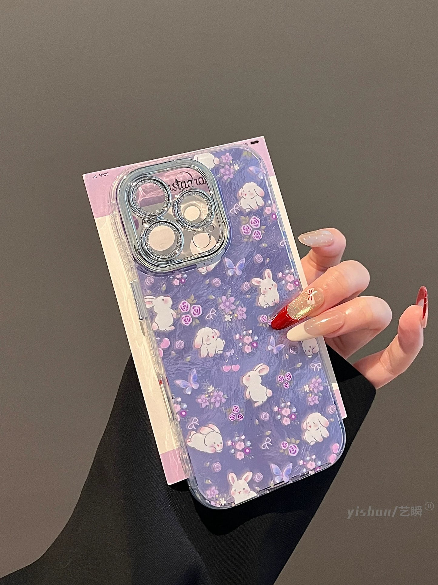 Early Spring Purple Floral Bunny Tin Foil Textured Phone Case