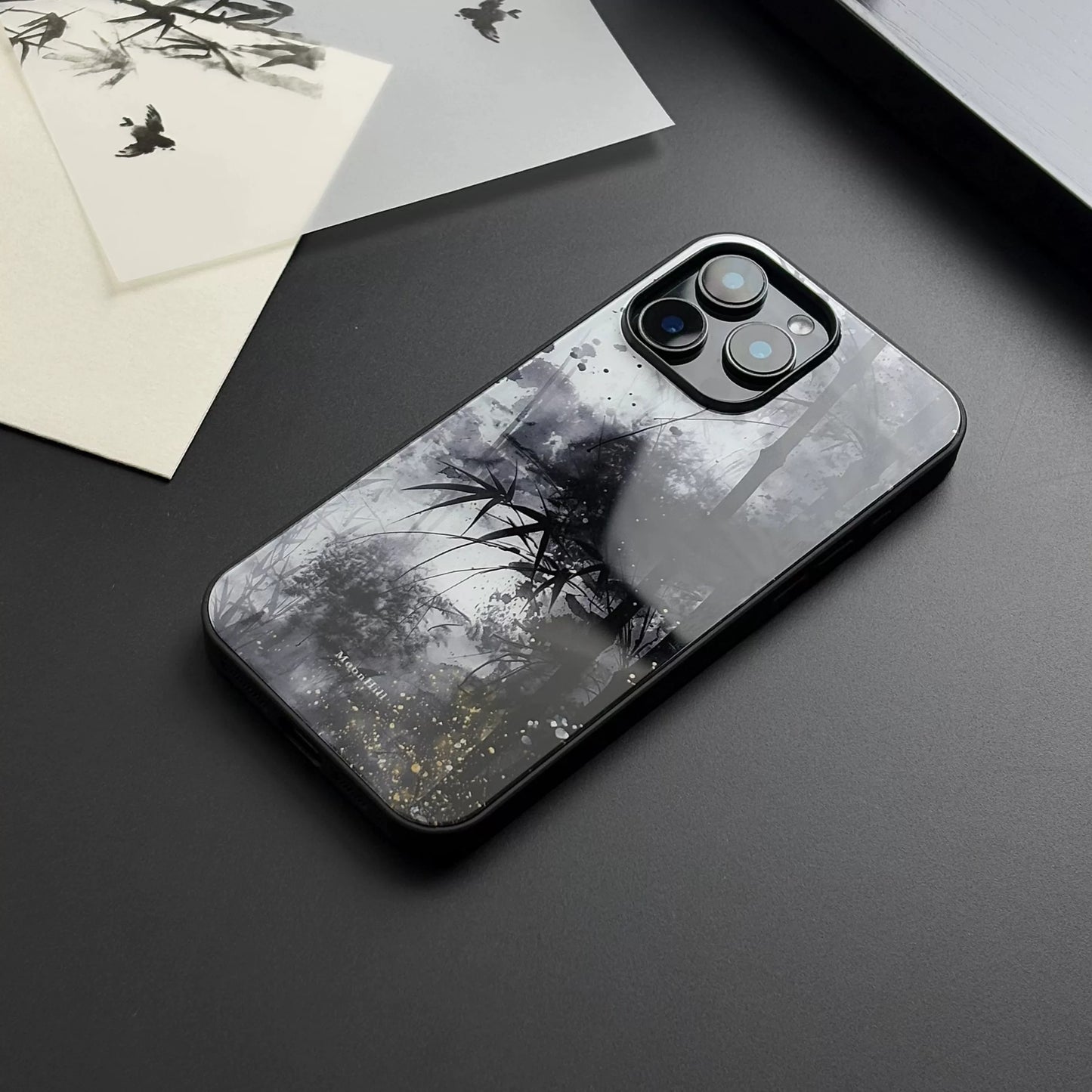 Bamboo in the Rain Ink Painting Non-slip Full Coverage Glass Premium Phone Case